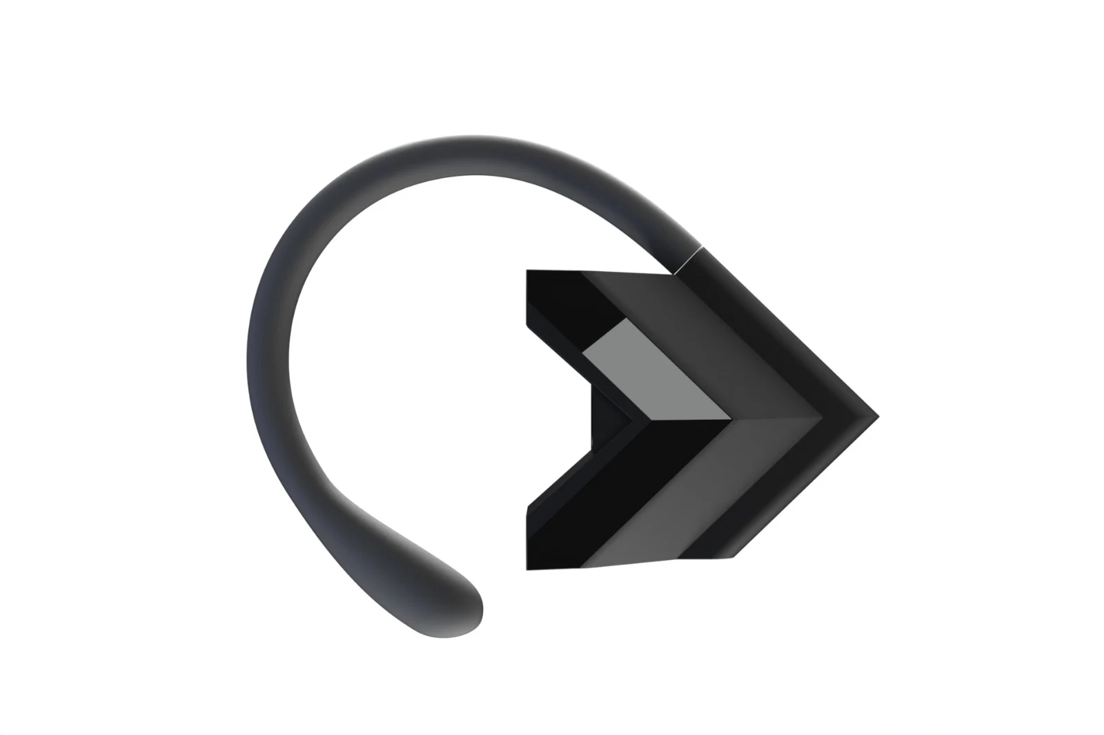 Render of the Vensono accessory: a black chevron-shaped piece on a soft over-ear hook